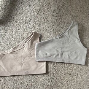 Set Active One-Shoulder Sports Bra Bundle in Neutral Beige and Light Blue